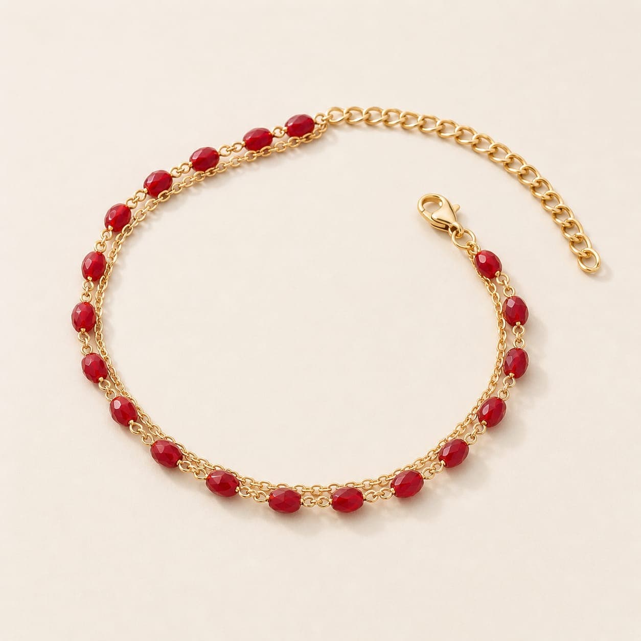 Gold & Ruby Bead Anklet