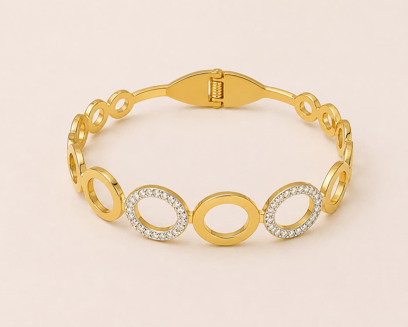 Gold Circle & Crystal Bangle