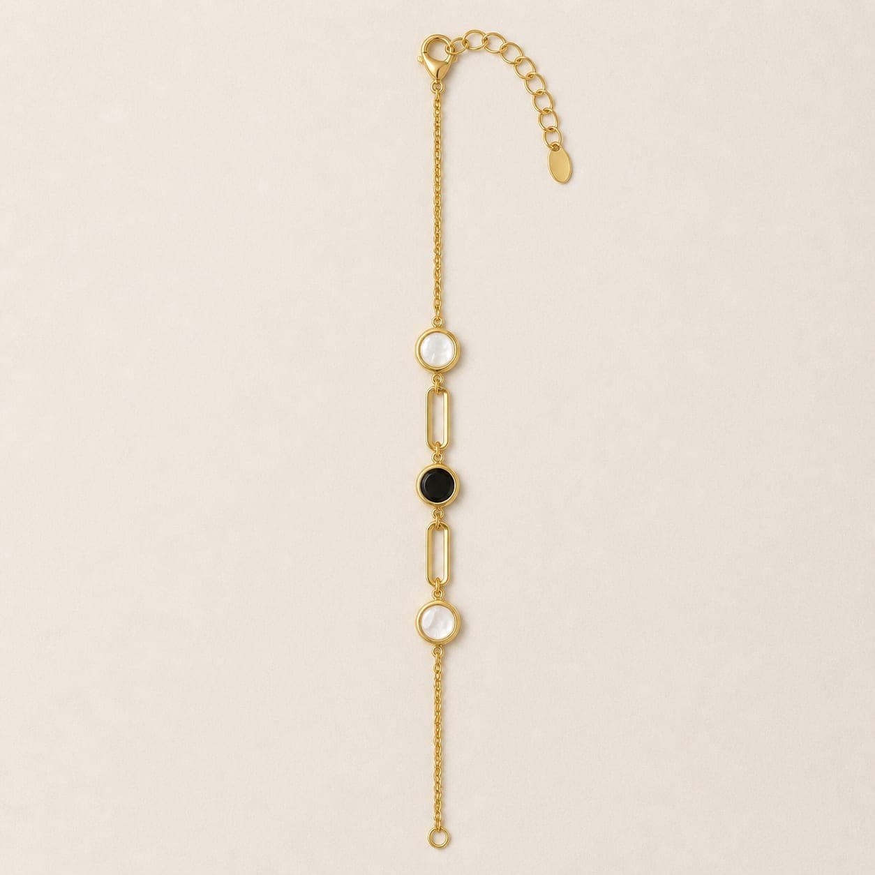 Gold Circle & Gemstone Charm Bracelet