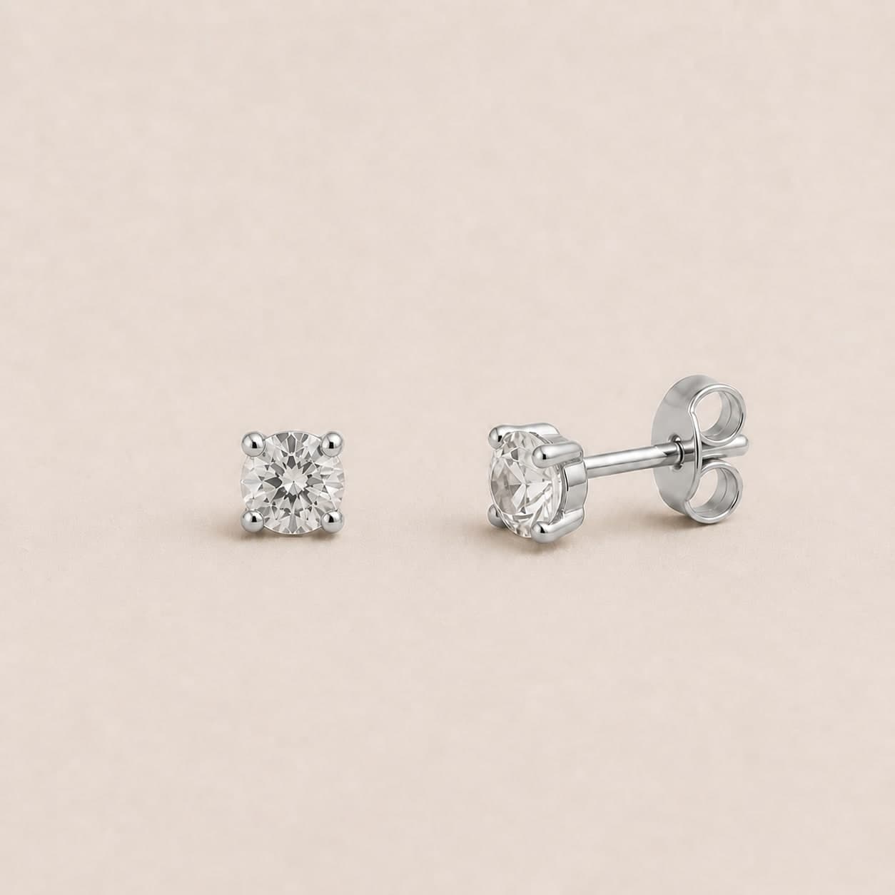 Silver Round Crystal Stud Earrings