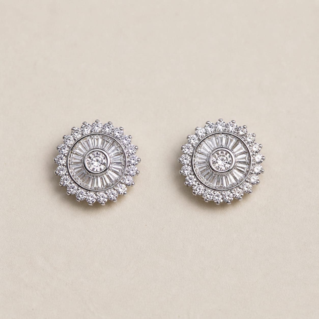 Silver Crystal Sunburst Stud Earrings