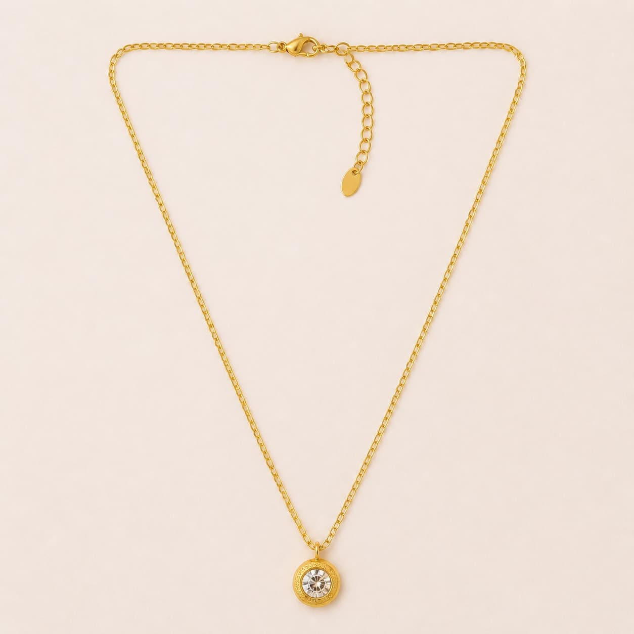 Gold & Crystal Circular Pendant Necklace