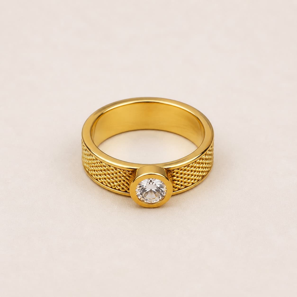 Gold Mesh & Crystal Ring